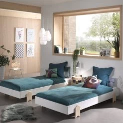 Vipack Lits Enfant Lot De 2 Lit Empilable 90x200 Sommier Inclus Blanc -Lits enfant Soldes lot de 2 lit empilable 90x200 sommier inclus blanc 3