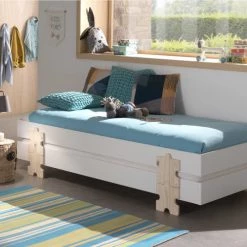 Vipack Lits Enfant Lot De 2 Lit Empilable 90x200 Sommier Inclus Blanc -Lits enfant Soldes lot de 2 lit empilable 90x200 sommier inclus blanc 7