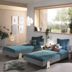 Vipack Lits Enfant Lot De 2 Lit Empilable 90x200 Sommier Inclus Gris -Lits enfant Soldes lot de 2 lit empilable 90x200 sommier inclus gris 3