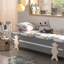 Vipack Lits Enfant Lot De 2 Lit Empilable 90x200 Sommier Inclus Gris -Lits enfant Soldes lot de 2 lit empilable 90x200 sommier inclus gris 6