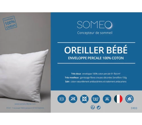 Someo Couettes Et Oreillers Bébé Et Enfant Oreiller Bébé Anti-acariens Enveloppe Percale 40x60cm 3 Someo Couettes Et Oreillers Bébé Et Enfant Oreiller Bébé Anti-acariens Enveloppe Percale 40x60cm – Image 3