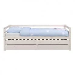 ID Kids Lits Enfant Pack Lit Banquette Gigogne Avec 2 Matelas 90x200 Cm Bois Massif Blanc