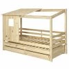 ID Kids Lits Enfant Pack Lit Cabane Gigogne Avec 2 Matelas 90x200 Cm Bois Massif