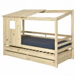ID Kids Lits Enfant Pack Lit Cabane Gigogne Avec 2 Matelas 90x200 Cm Bois Massif Blanc -Lits enfant Soldes pack lit cabane gigogne avec 2 matelas 90x200 cm bois massif