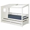 ID Kids Lits Enfant Pack Lit Cabane Gigogne Avec 2 Matelas 90x200 Cm Bois Massif Blanc