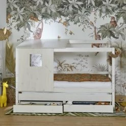 ID Kids Lits Enfant Pack Lit Cabane Gigogne Avec 2 Matelas 90x200 Cm Bois Massif Blanc -Lits enfant Soldes pack lit cabane gigogne avec 2 matelas 90x200 cm bois massif blanc 2