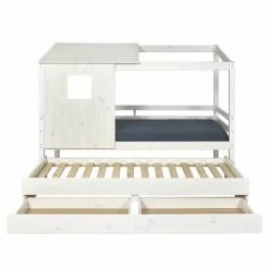 ID Kids Lits Enfant Pack Lit Cabane Gigogne Avec 2 Matelas 90x200 Cm Bois Massif Blanc -Lits enfant Soldes pack lit cabane gigogne avec 2 matelas 90x200 cm bois massif blanc 3