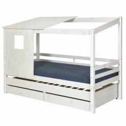 ID Kids Lits Enfant Pack Lit Cabane Gigogne Avec 2 Matelas 90x200 Cm Bois Massif -Lits enfant Soldes pack lit cabane gigogne avec 2 matelas 90x200 cm bois massif blanc 5
