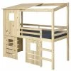 ID Kids Lits Enfant Pack Lit Cabane Mi-hauteur Avec Matelas 90x200 Cm Bois Massif