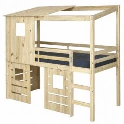 ID Kids Lits Enfant Pack Lit Cabane Mi-hauteur Avec Matelas 90x200 Cm Bois Massif -Lits enfant Soldes pack lit cabane mi hauteur avec matelas 90x200 cm bois massif 6