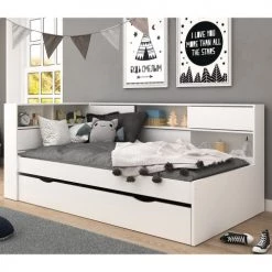 ID Kids Lits Enfant Pack Lit Cosy Gigogne Avec 2 Matelas 90x190 Cm Effet Bois Blanc -Lits enfant Soldes pack lit cosy gigogne avec 2 matelas 90x190 cm effet bois blanc 3