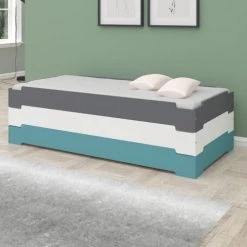 ID Kids Lits Enfant Pack Lit Empilable Avec Matelas 90x190 Cm Bois Massif Gris -Lits enfant Soldes pack lit empilable avec matelas 90x190 cm bois massif gris 1
