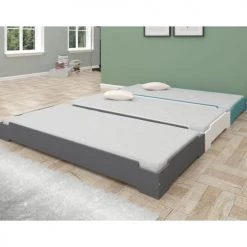 ID Kids Lits Enfant Pack Lit Empilable Avec Matelas 90x190 Cm Bois Massif Gris -Lits enfant Soldes pack lit empilable avec matelas 90x190 cm bois massif gris 2