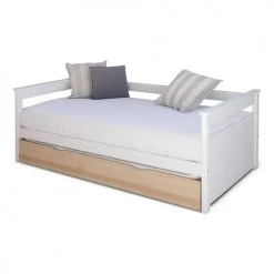 ID Kids Lits Enfant Pack Lit Gigogne Avec 2 Matelas 80x190 Cm Bois Massif Blanc Et Bois