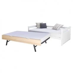 ID Kids Lits Enfant Pack Lit Gigogne Avec 2 Matelas 90x190 Cm Bois Massif Blanc Et Bois -Lits enfant Soldes pack lit gigogne avec 2 matelas 90x190 cm bois massif blanc et bois 4