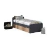 ID Kids Lits Enfant Pack Lit Gigogne Avec 2 Matelas 90x190 Cm Bois Massif Gris Et Bois