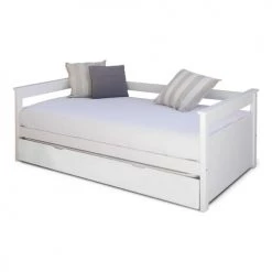 ID Kids Lits Enfant Pack Lit Gigogne Avec 2 Matelas 90x200 Cm Bois Massif Blanc