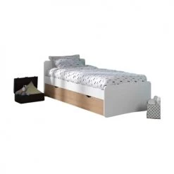 ID Kids Lits Enfant Pack Lit Gigogne Avec 2 Matelas 90x200 Cm Bois Massif Blanc Et Bois