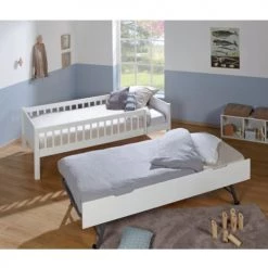 ID Kids Lits Enfant Pack Lit Gigogne Avec Barrières Et 2 Matelas 90x190 Bois Massif Blanc -Lits enfant Soldes pack lit gigogne avec barrieres et 2 matelas 90x190 bois massif blanc 2