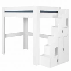 ID Kids Lits Enfant Pack Lit Mezzanine Avec Matelas 90x190 Cm Bois Massif Blanc