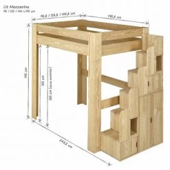 ID Kids Lits Enfant Pack Lit Mezzanine Avec Matelas 90x190 Cm Bois Massif Blanc -Lits enfant Soldes pack lit mezzanine avec matelas 90x190 cm bois massif blanc 19