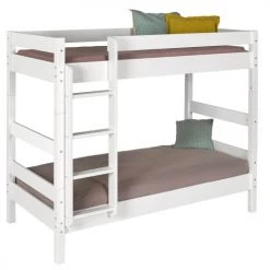 ID Kids Lits Enfant Pack Lit Superposé Avec 2 Matelas 80x190 Cm Bois Massif Blanc