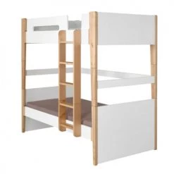ID Kids Lits Enfant Pack Lit Superposé Avec Matelas 90x190 Cm Bois Massif Blanc Et Bois