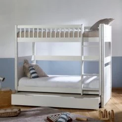 ID Kids Lits Enfant Pack Lit Superposé Gigogne 90x190 Cm Bois Massif Blanc -Lits enfant Soldes pack lit superpose gigogne 90x190 cm bois massif blanc 2