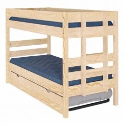 ID Kids Lits Enfant Pack Lit Superpose Gigogne Avec 2 Matelas 90x190 Cm Bois Massif