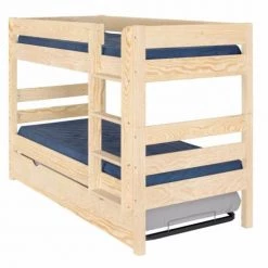 ID Kids Lits Enfant Pack Lit Superpose Gigogne Avec 2 Matelas 90x200 Cm Bois Massif