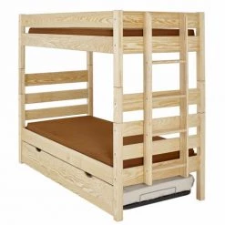 ID Kids Lits Enfant Pack Lit Superpose Gigogne Haut Avec 2 Matelas 90x190 Cm Bois Massif