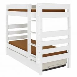 ID Kids Lits Enfant Pack Lit Superposé Gigogne Haut Avec Matelas 90x200 Bois Massif Blanc