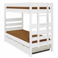ID Kids Lits Enfant Pack Lit Superposé Gigogne Haut Avec Matelas 90x200 Bois Massif Blanc