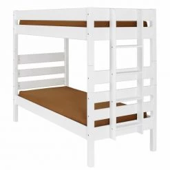 ID Kids Lits Enfant Pack Lit Superposé Haut Avec 2 Matelas 90x190 Cm Bois Massif Blanc
