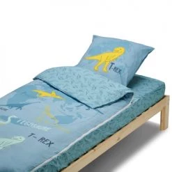 Bleu Câlin Couettes Et Oreillers Bébé Et Enfant Rechange Set Couchage Prêt à Dormir Sans Couette Motif T-rex 90x190cm